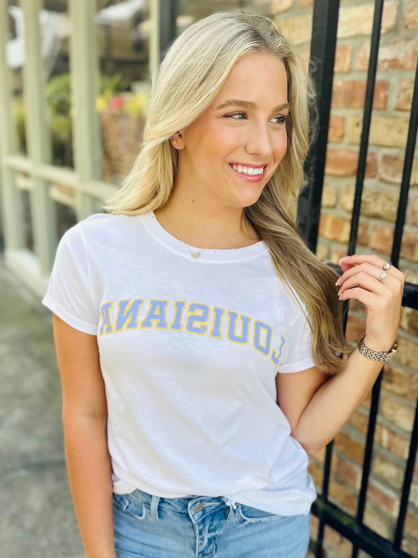 Louisiana Backwards Graphic Tee- White