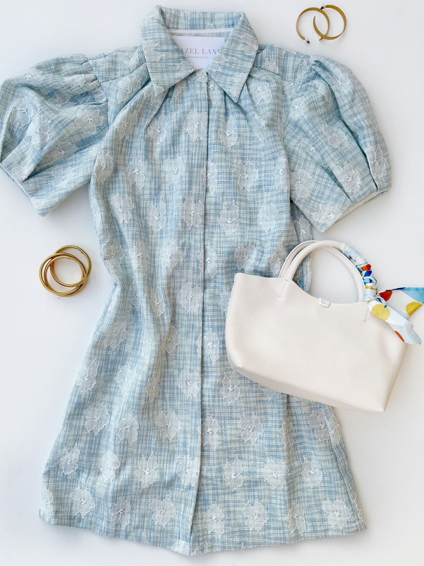 Vivienne Dress- Blue Floral Tweed