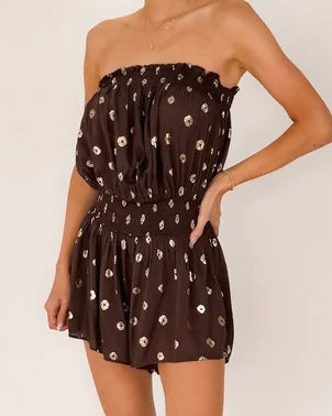 Berkley Strapless Romper- Brown
