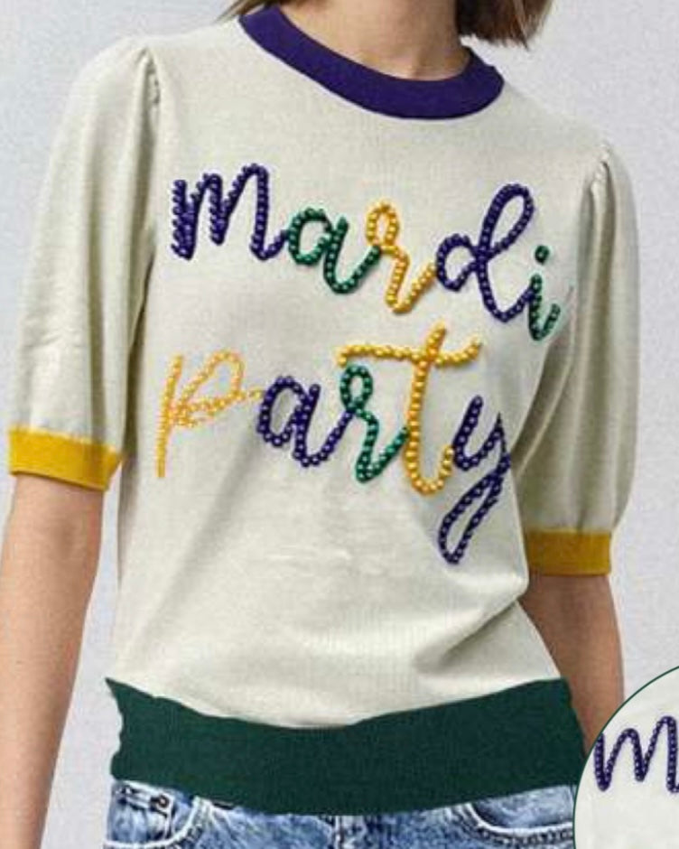Mardi Party Pearl Script Top