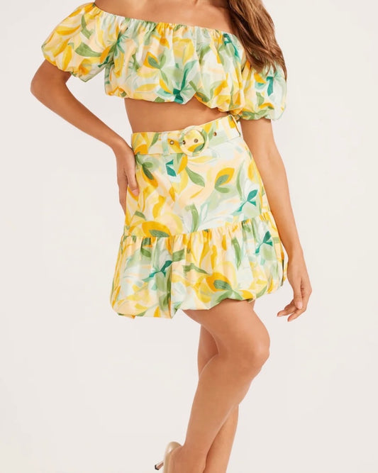 Solstice Bubble Skirt- Yellow Palm