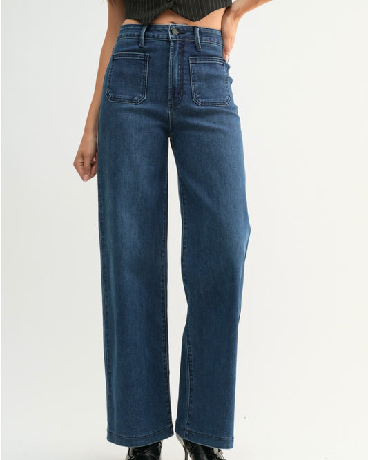 Garcia Mini Patch Pocket Wide Leg Denim- Dk Denim