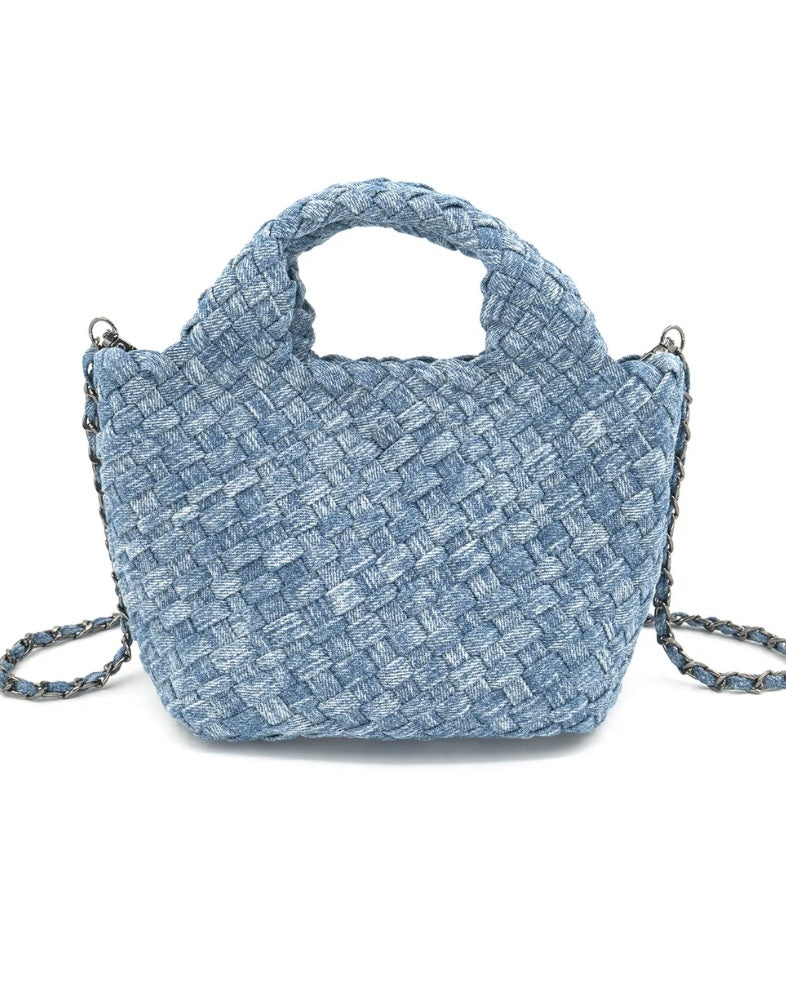 Harper Mini Woven Clutch- Denim