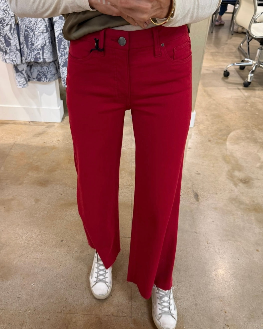 Meg (Ruby Red) HR Wide Leg Denim