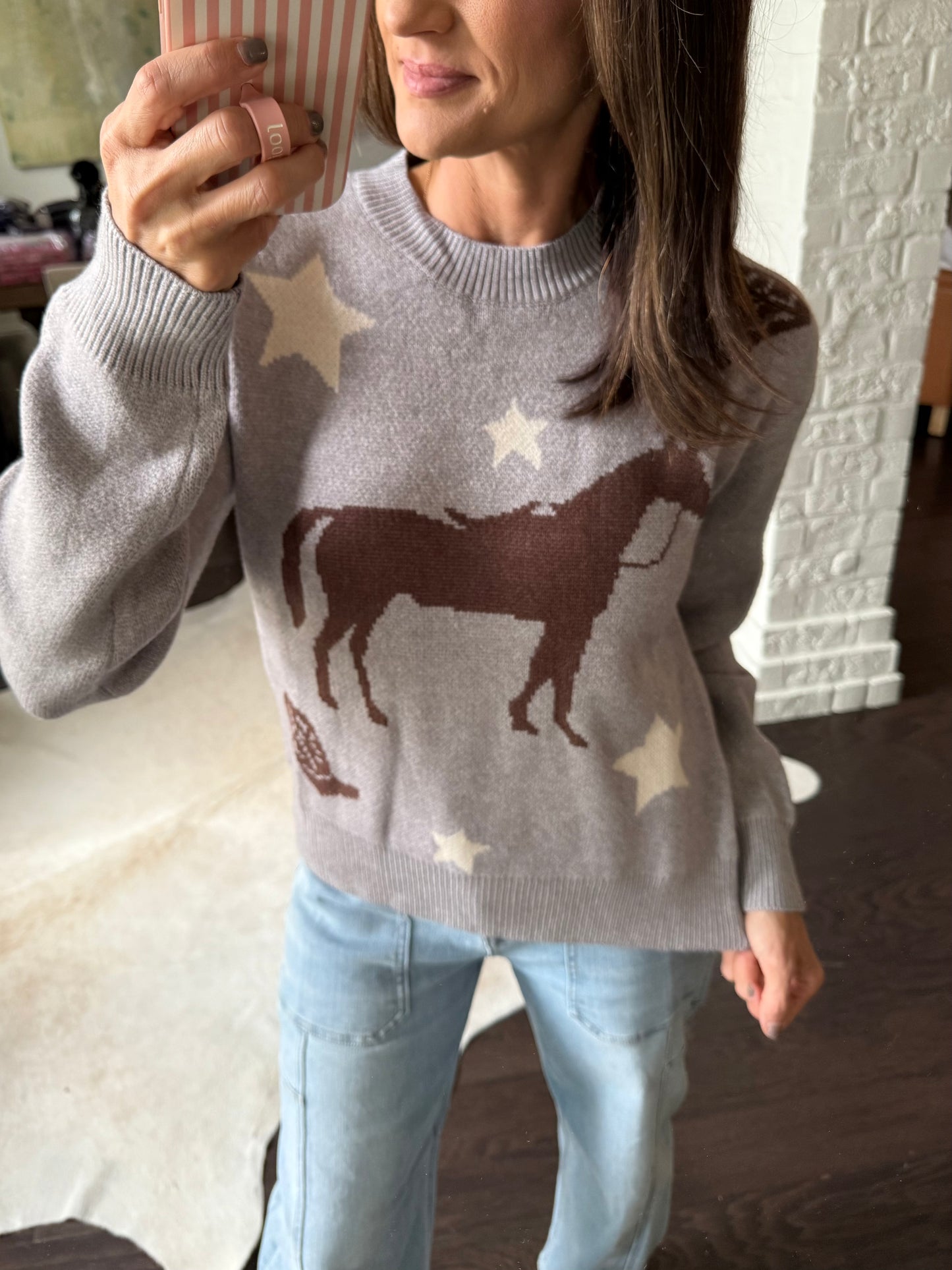 Parnell Horse Sweater- Heather Gray