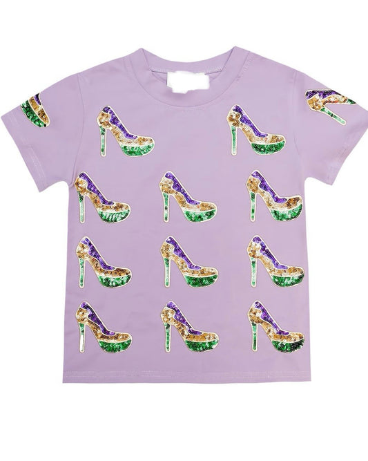 Heels Sequin Tee- Lavender