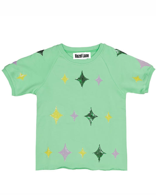 Mardi Gras Stars Top- Green