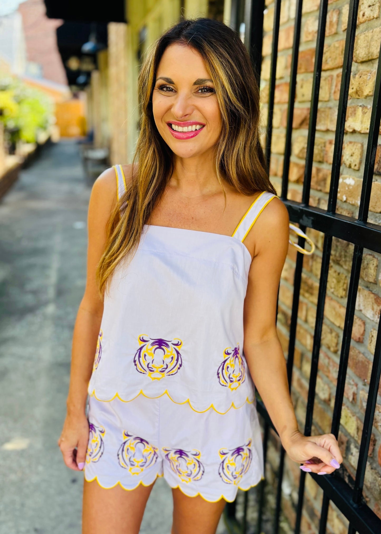 Tiger Embroidered Set- Lav/Yellow