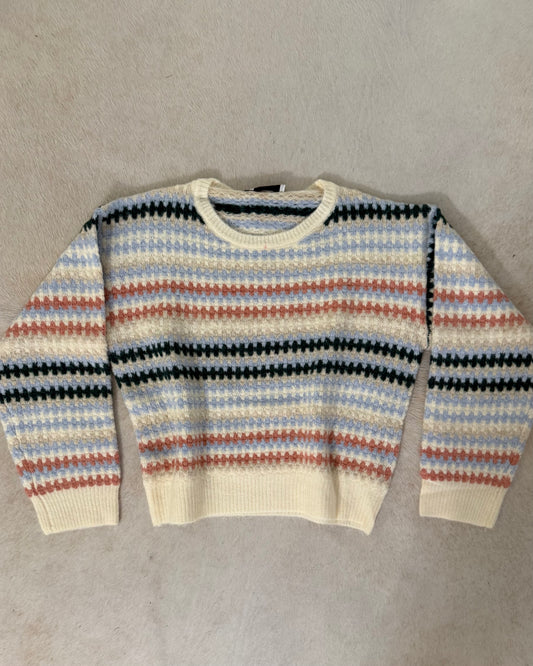 Pattern Cropped Sweater- Cream Multi