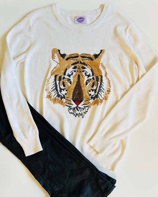 SC Tiger Head Sweater- White