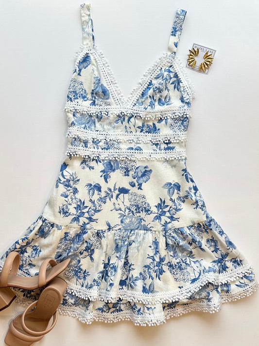 Charlotte Floral Mini Dress- Blue/White