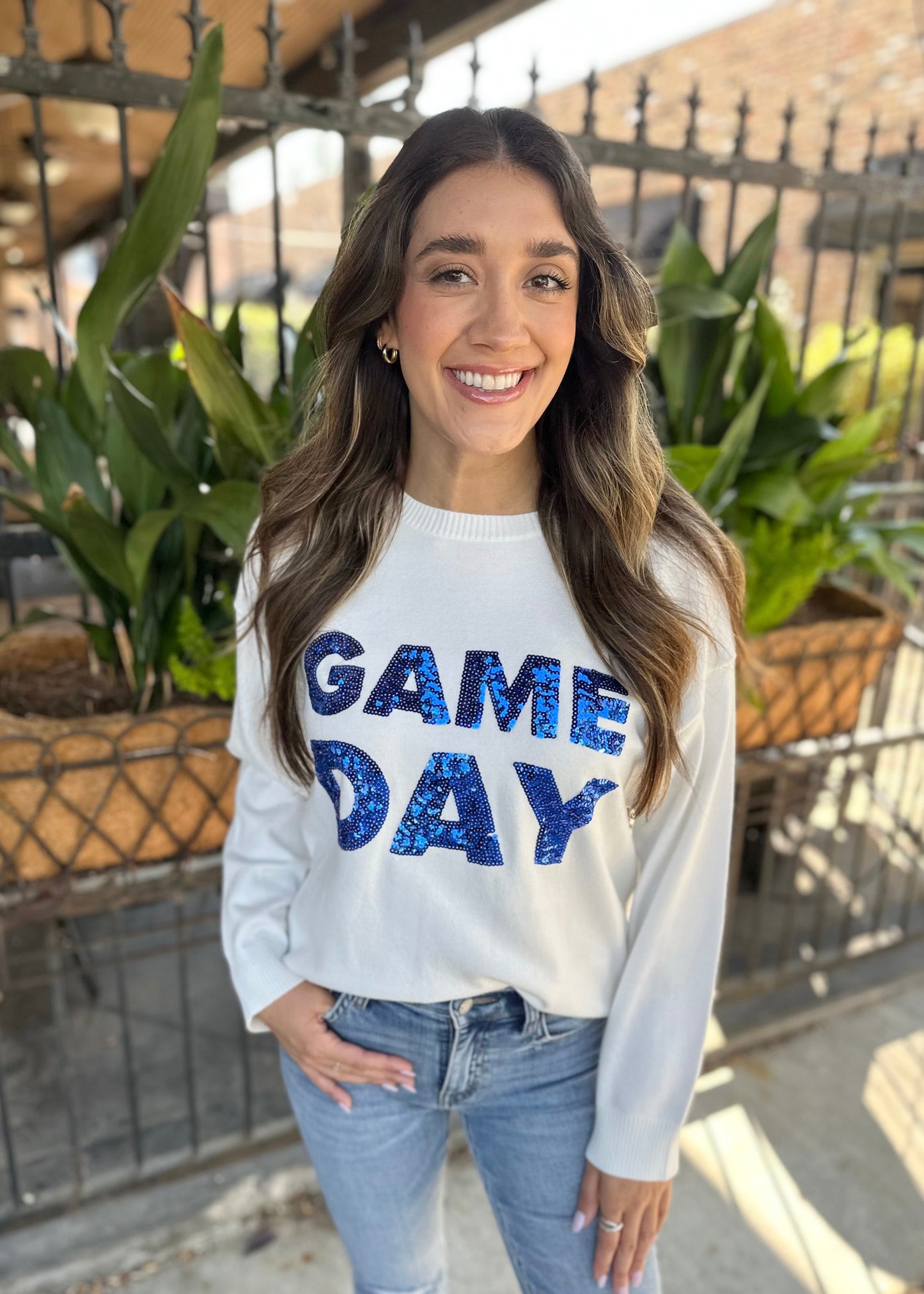 Wagner Game Day Sweater Top- White/Royal