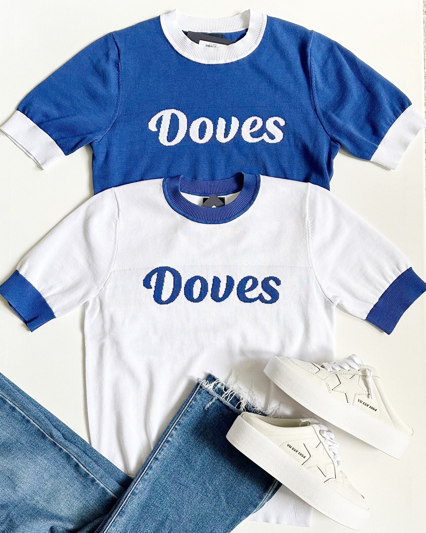 Doves Varsity Sweater Top- White