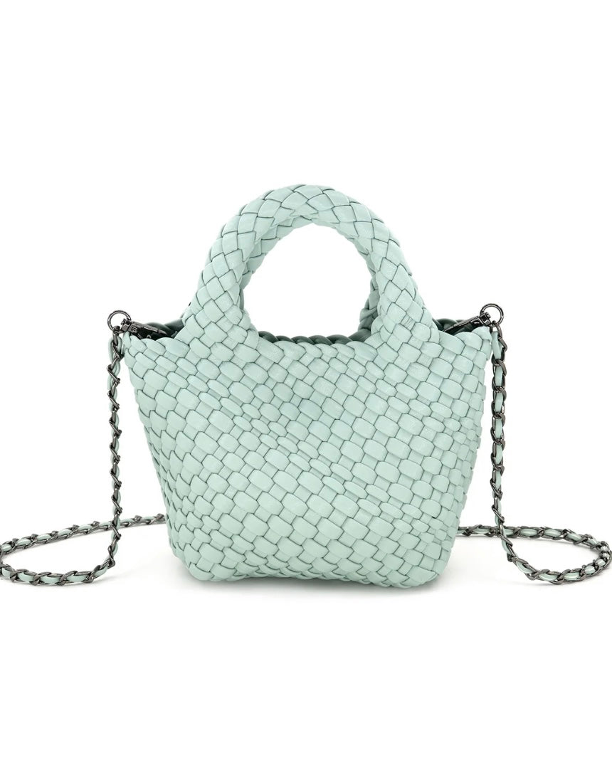 Harper Mini Woven Clutch- Mint