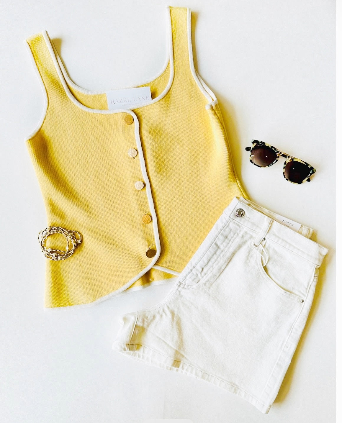 Dillon Vest Button Tank- Yellow & White