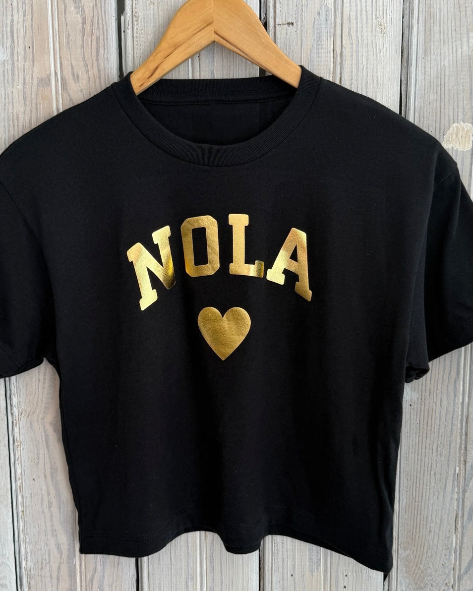 NOLA Heart Crop Tee- Black