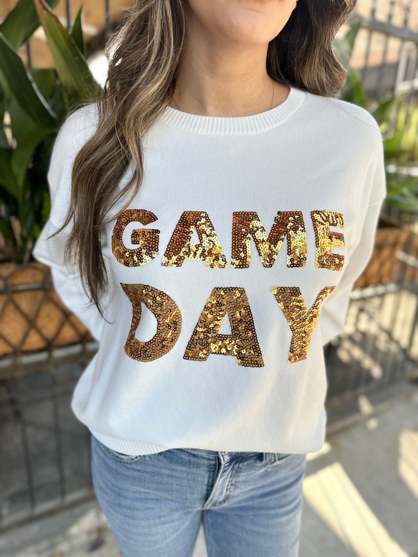 Wagner Game Day Sweater Top- White/Gold