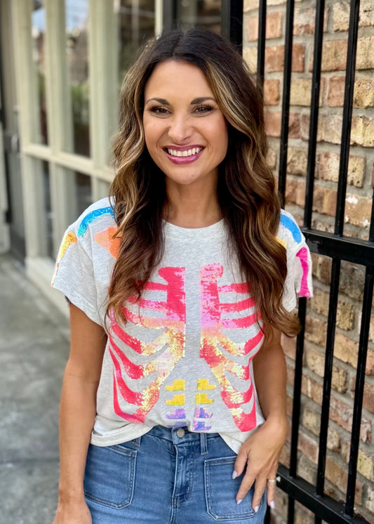 Queen Skeleton Tee- Grey Multi