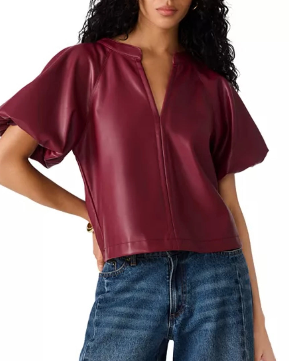 Cecila Faux Leather Top- Cordovan