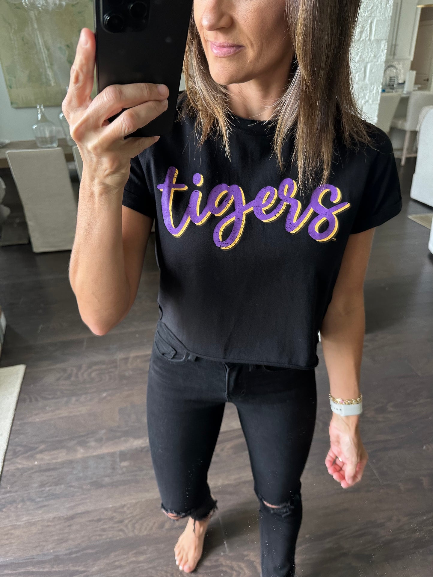 Tigers Vintage Crop Tee- Black