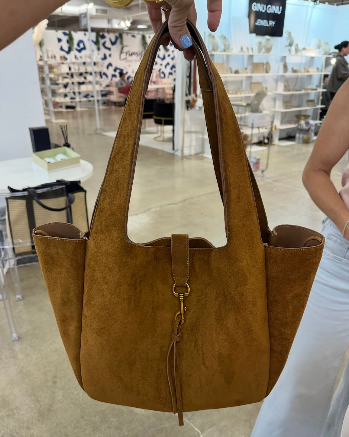 Beverly Suede Tote Bag-Cognac