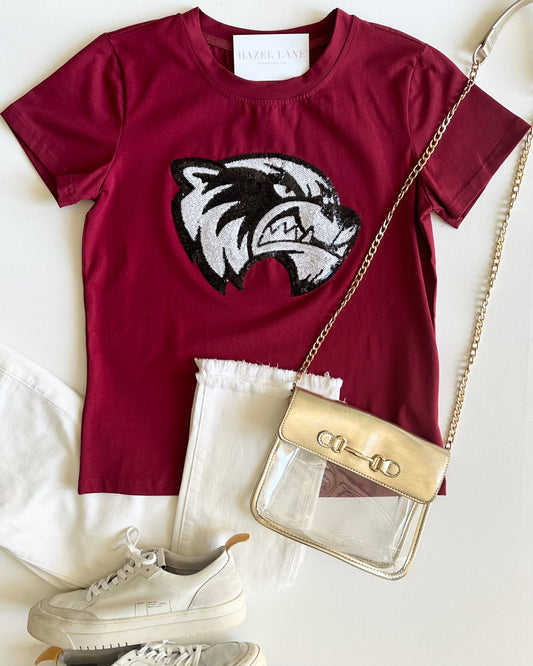 Wolverines Sequin Tee- Maroon