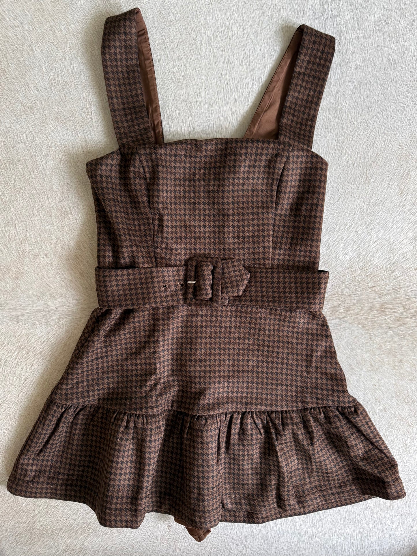 Merritt Belted Romper Dress- Espresso Check