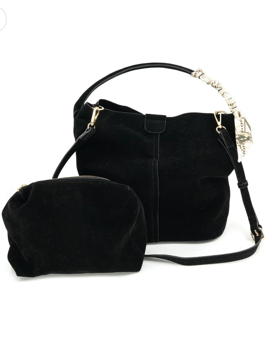 Danny Suede Shoulder Bag- Black
