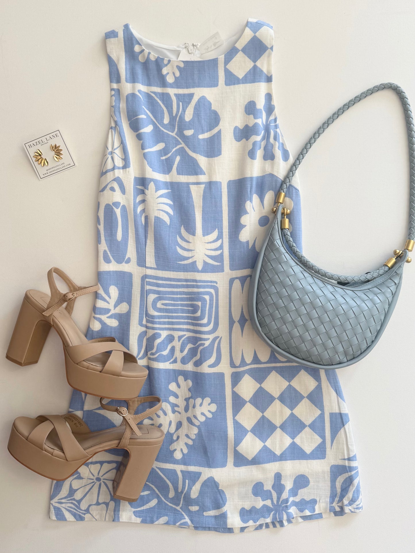 Tropical Dolmen Mini Dress- Blue