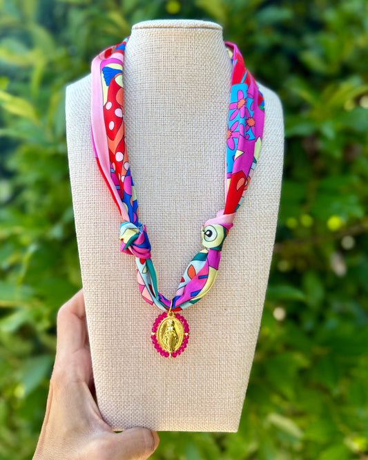 Scarf Necklace- Bright Bird/Mary
