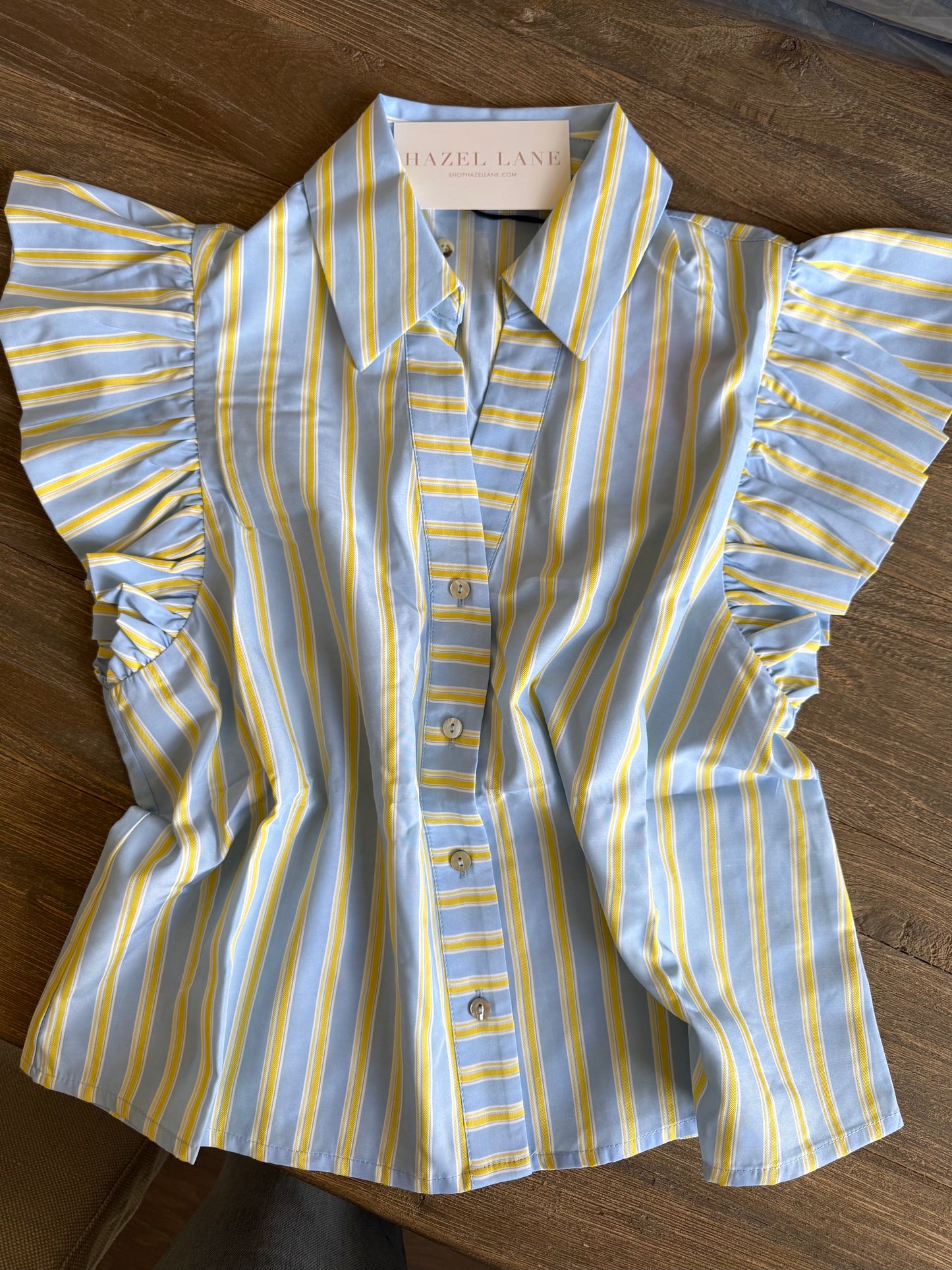 Fagan Flutter Sleeve Top- Blue/Yellow