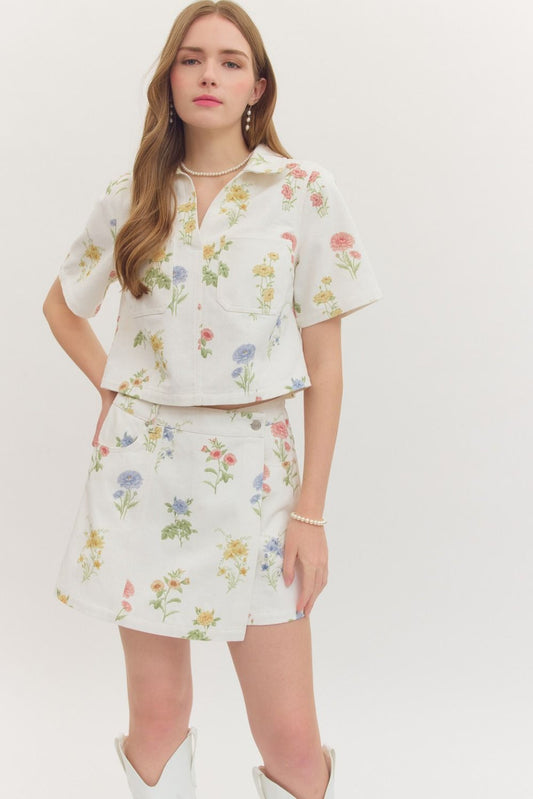 Botanical Collard Top- Ecru
