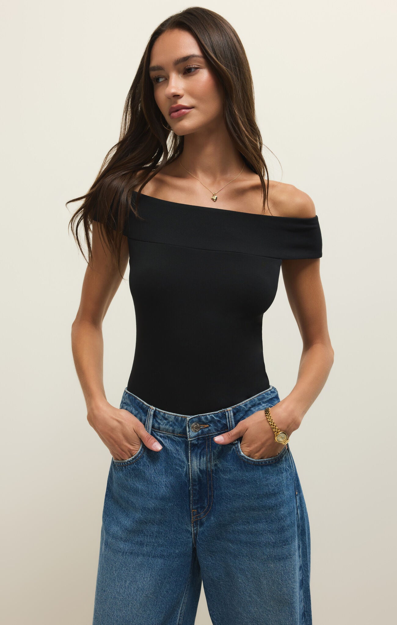 Z Supply Second Skin Off Shoulder Top- Black