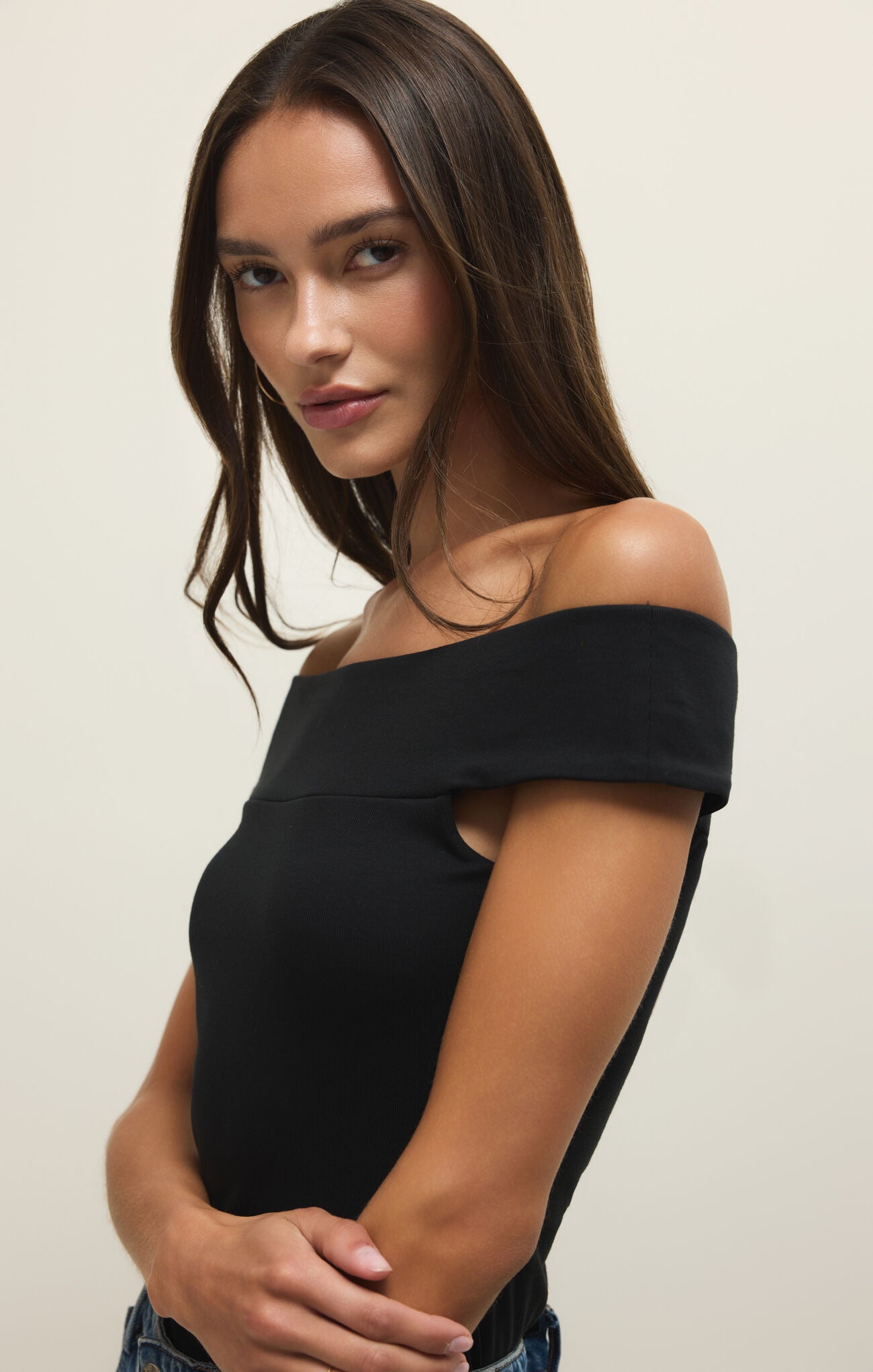 Z Supply Second Skin Off Shoulder Top- Black