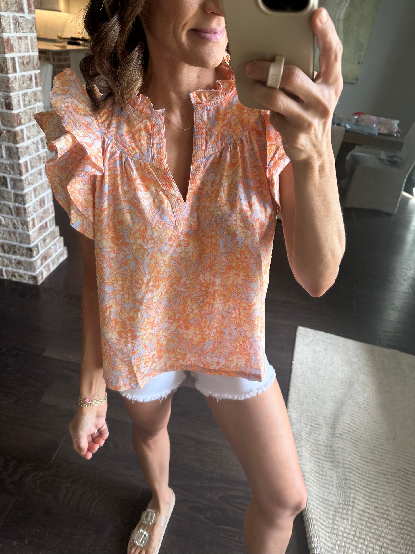 Mary Floral Top- Blue Orange