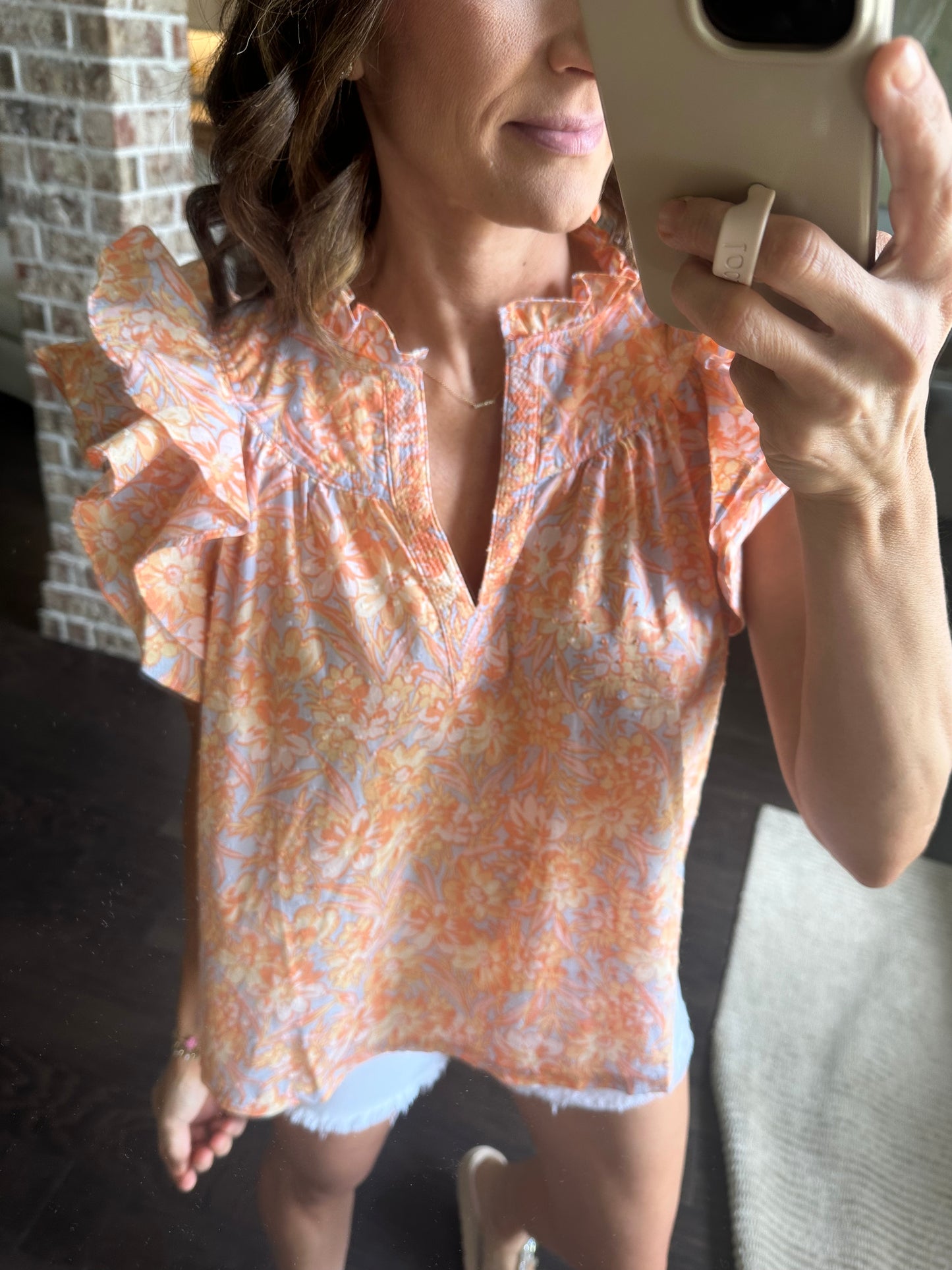 Mary Floral Top- Blue Orange