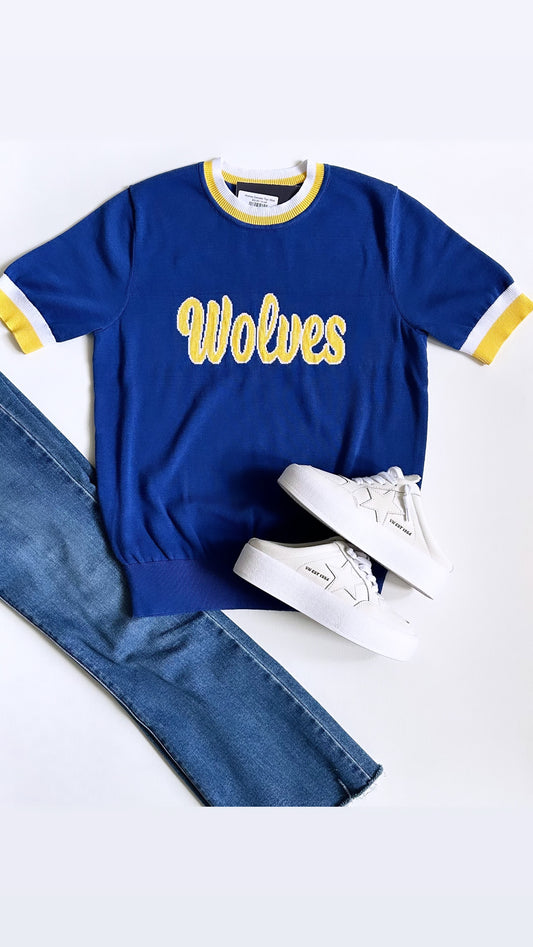 Wolves Varsity Sweater Top- Blue