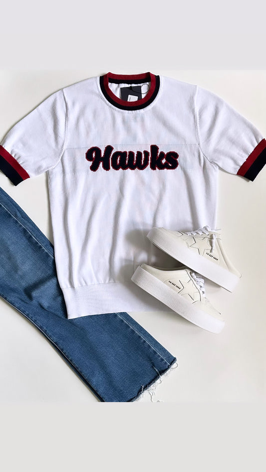 Hawks Varsity Sweater Top- White