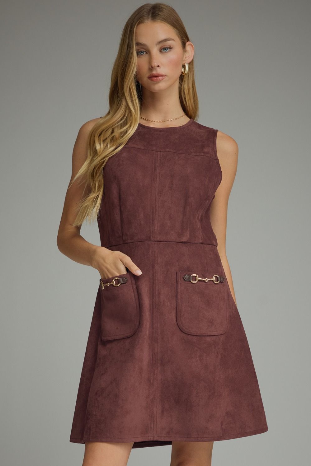 Horse Bit Suede Dress- Merlot