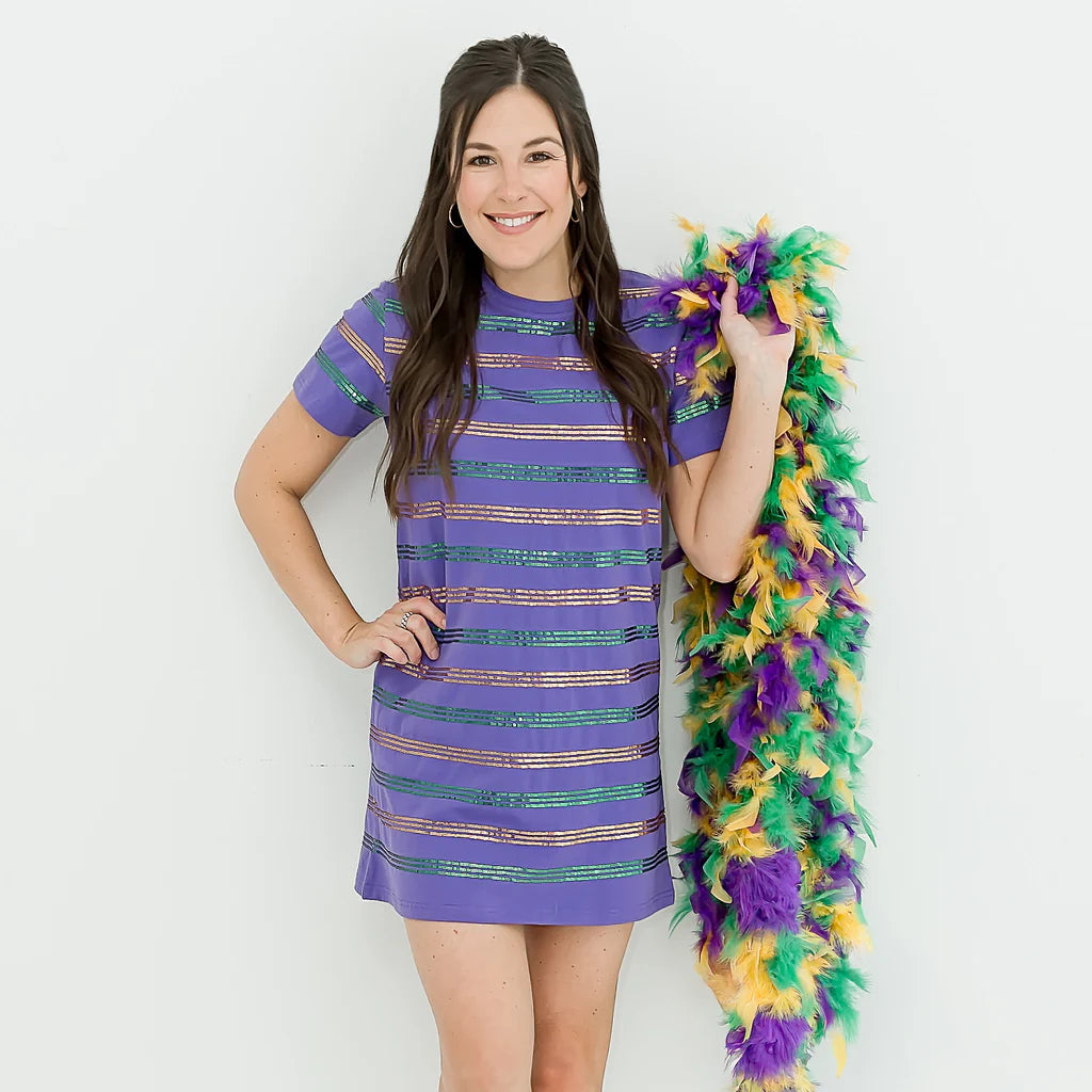 MG Sequin Stripe Dress- Purple