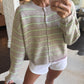 Sadie Striped Knit Cardigan- Oatmeal/Macha