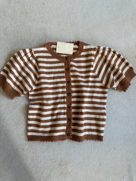 Bonnie Striped Sweater Top- Camel