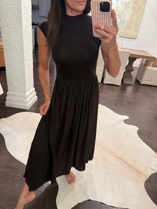 Mixed Media Maxi Dress- Dk Brown