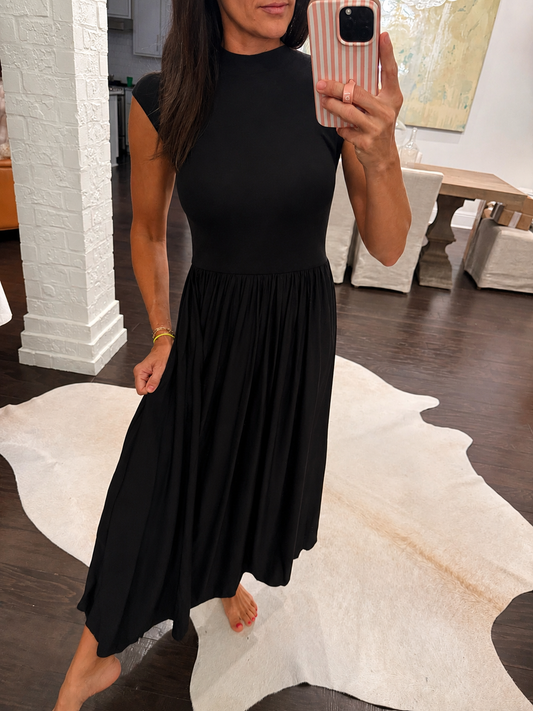 Mixed Media Maxi Dress- Black
