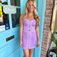 Lina Contrast Mini Dress- Purple/White