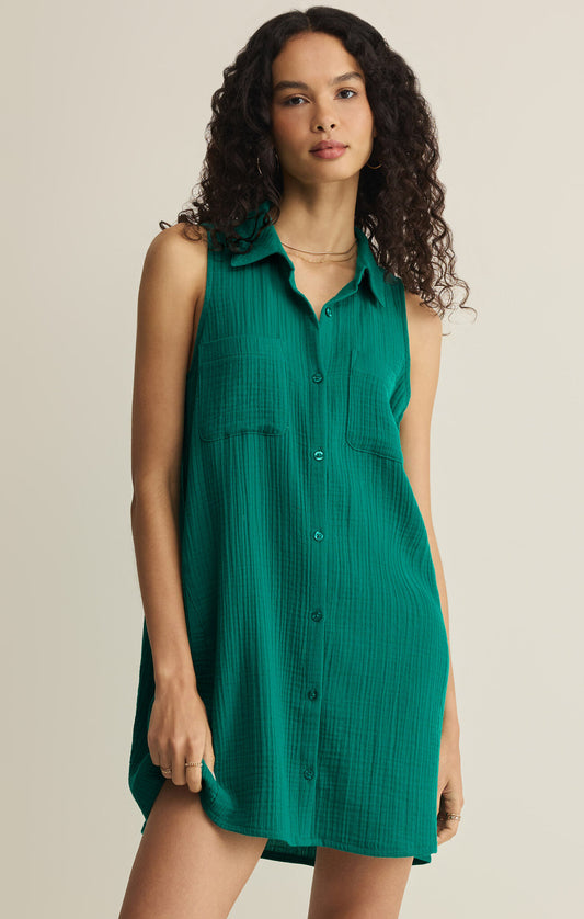 Z Supply New Light Crinkled Mini Dress- Rainforest