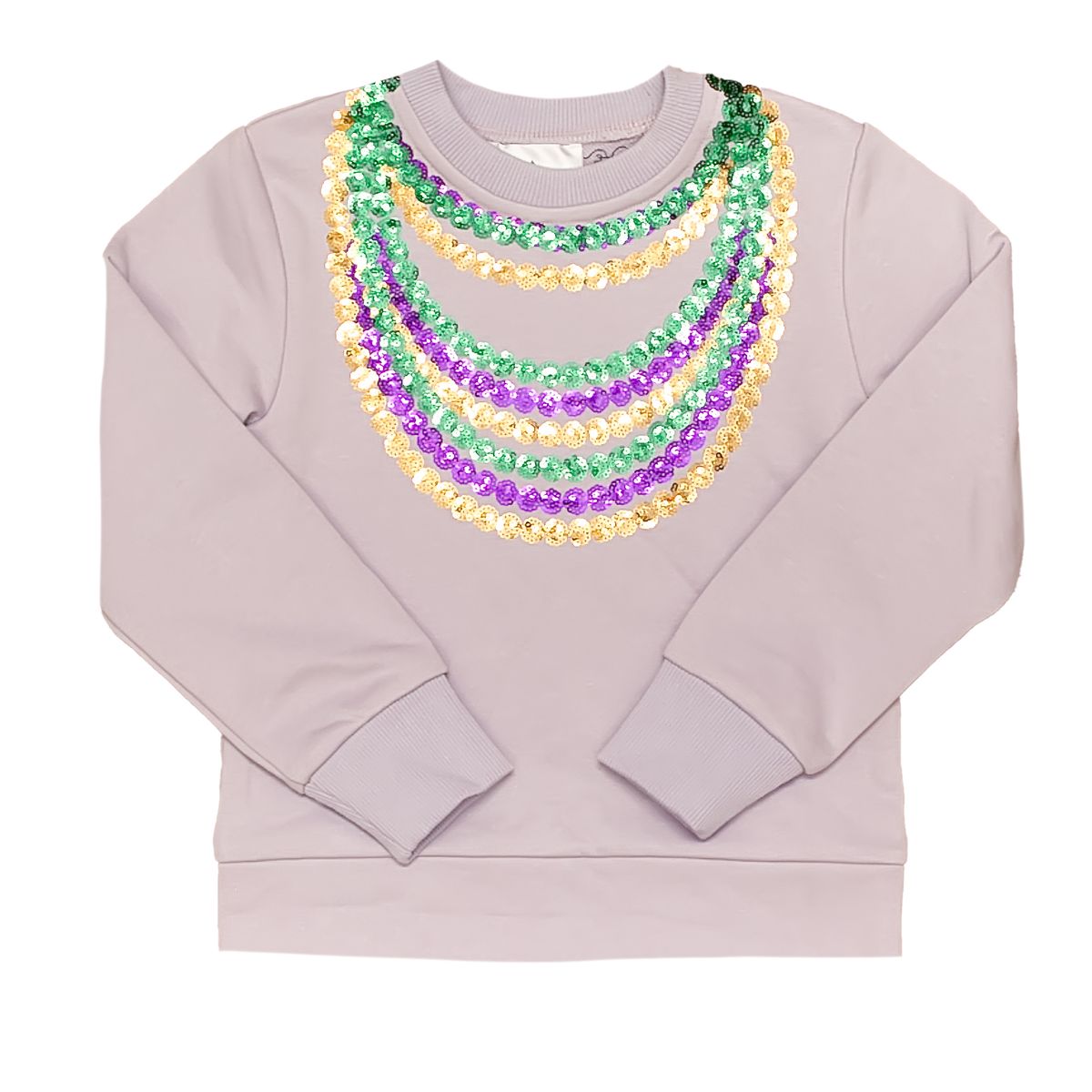 Mardi Gras Bead Sweatshirt- Lavender
