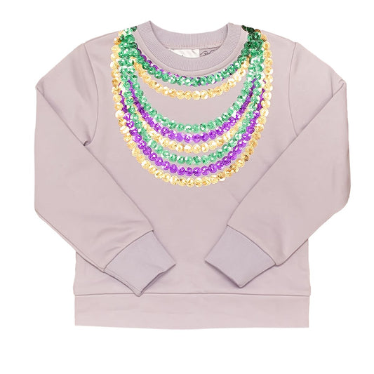 Mardi Gras Bead Sweatshirt- Lavender