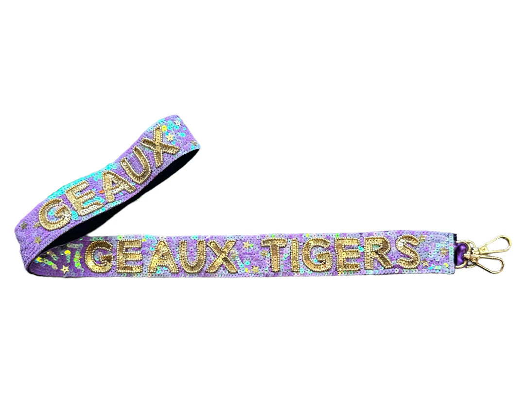 Sequin Strap- Geaux Tigers Lavendar