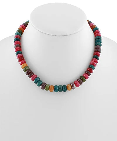 Santi Beads Color Semi Stone Necklace- Dark Multi